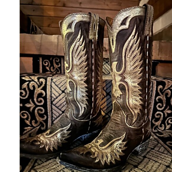 OLD GRINGO BROWN/GOLD METALLIC EAGLE BOOTS , size 6 - Picture 2 of 8